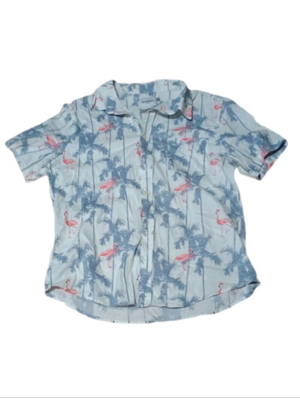 Goodfellow & Co Tropical Flamingo Palm Tree Button-Up Shirt Men's Large Slim Fit
